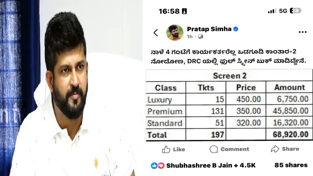 pratap-simha-to-watch-kantara-chapter-1-movie-with-party-workers